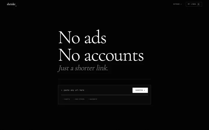 The live Shrinkr homepage